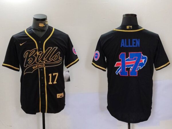 Men's Buffalo Bills #17 Josh Allen Black Cool Base Stitched Baseball Jerseys