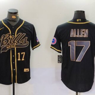 Men's Buffalo Bills #17 Josh Allen Black Cool Base Stitched Baseball Jerseys