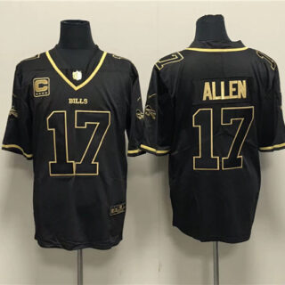 Men's Buffalo Bills #17 Josh Allen Black Gold With 4-Star C Patch Limited Stitched Jersey