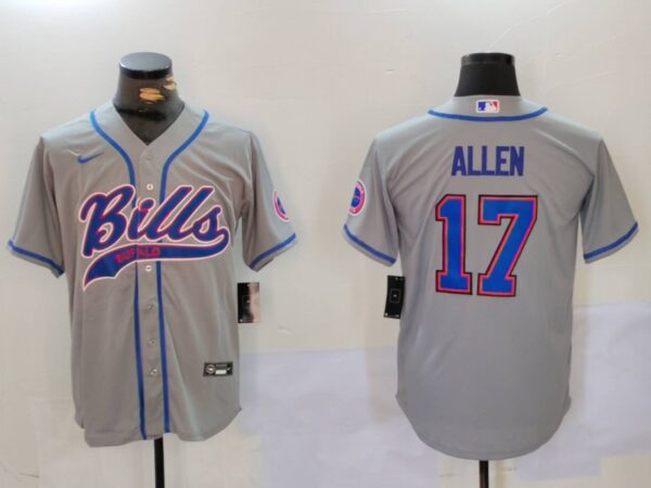 Men's Buffalo Bills #17 Josh Allen Grey Team Cool Base Stitched Baseball Jerseys