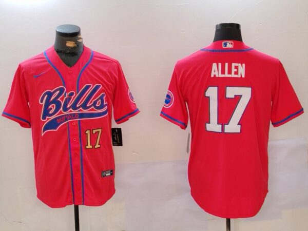 Men's Buffalo Bills #17 Josh Allen Red Cool Base Stitched Baseball Jerseys