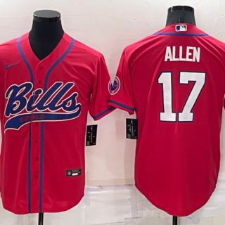 Men's Buffalo Bills #17 Josh Allen Red Cool Base Stitched Baseball Jersey