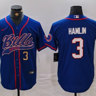 Men's Buffalo Bills #3 Damar Hamlin Blue With Patch Cool Base Stitched Baseball Jerseys