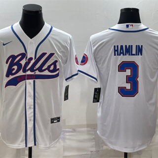Men's Buffalo Bills #3 Damar Hamlin White With Patch Cool Base Stitched Baseball Jersey