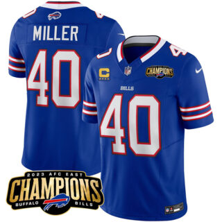 Men's Buffalo Bills #40 Von Miller Blue 2023 F.U.S.E. AFC East Champions With 4-Star C Ptach Stitched Football Jersey