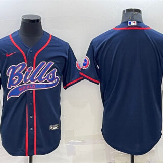 Men's Buffalo Bills Blank Navy With Patch Cool Base Stitched Baseball Jersey