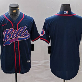 Men's Buffalo Bills Blank Navy With Patch Cool Base Stitched Baseball Jersey