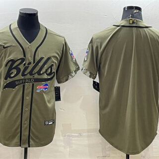 Men's Buffalo Bills Blank Olive Salute To Service Cool Base Stitched Baseball Jersey