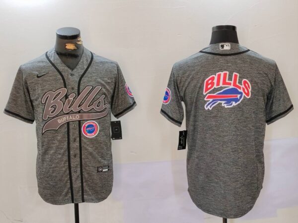 Men's Buffalo Bills Grey Team Big logo Cool Base Stitched Baseball Jerseys