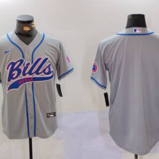 Men's Buffalo Bills Grey Team Blank Cool Base Stitched Baseball Jersey