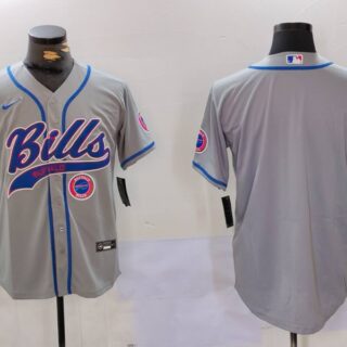 Men's Buffalo Bills Grey Team Blank Cool Base Stitched Baseball Jerseys
