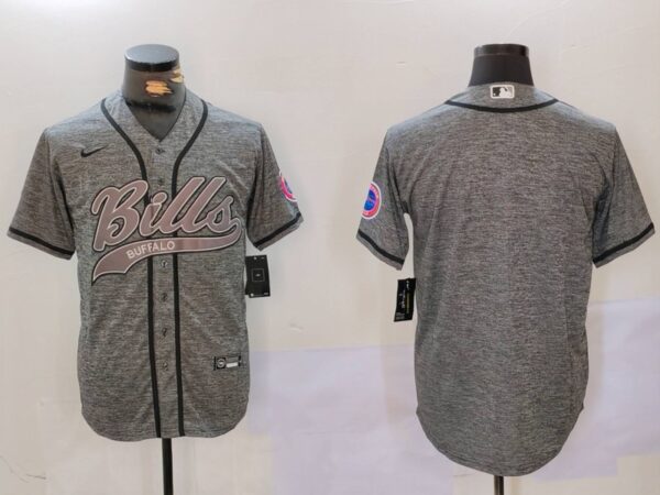 Men's Buffalo Bills Grey Team Blank Cool Base Stitched Baseball Jerseys