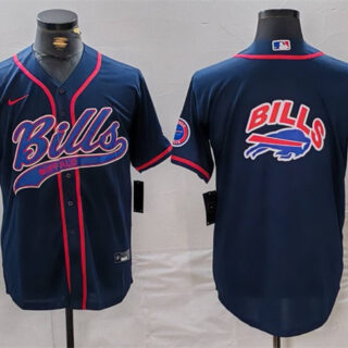 Men's Buffalo Bills Navy Team Big Logo With Patch Cool Base Stitched Baseball Jersey