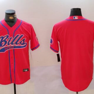 Men's Buffalo Bills Red Team Blank Cool Base Stitched Baseball Jersey