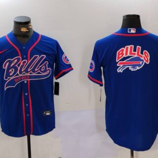 Men's Buffalo Bills big logo Blue Team Cool Base Stitched Baseball Jersey