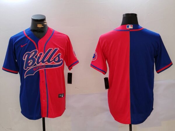Men's Buffalo Bills blank Red Blue Team Cool Base Stitched Baseball Jerseys