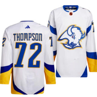 Men's Buffalo Sabres #72 Tage Thompson White 2022 23 Reverse Retro Stitched Jersey