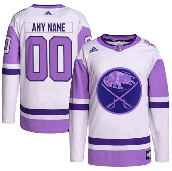Men's Buffalo Sabres Custom Purple White Cancer Blue Stitched Jersey