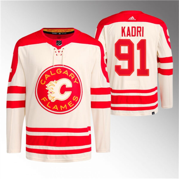 Men's Calgary Flames #91 Nazem Kadri 2023 Cream Classic Primegreen Stitched Jersey