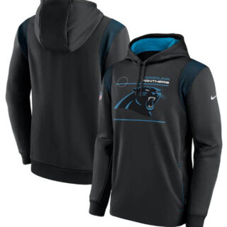 Men's Carolina Panthers 2021 Black Sideline Logo Performance Pullover Hoodie