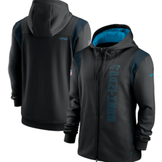 Men's Carolina Panthers 2021 Black Sideline Team Performance Full-Zip Hoodie