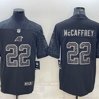 Men's Carolina Panthers #22 Christian McCaffrey Black Reflective Limited Stitched