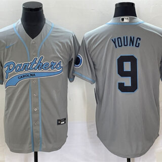 Men's Carolina Panthers #9 Bryce Young Gray With Patch Cool Base Stitched Baseball Jersey