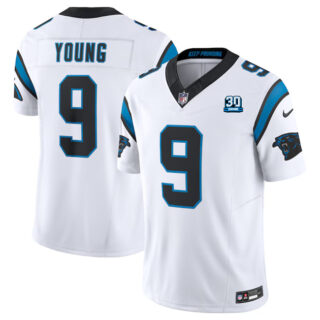 Men's Carolina Panthers #9 Bryce Young White 2024 30th Anniversary Patch F.U.S.E. Vapor Limited Stitched Football Jersey