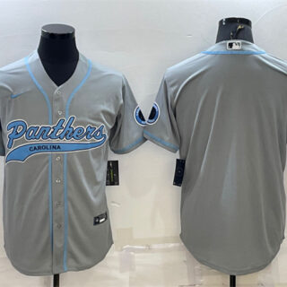 Men's Carolina Panthers Blank Grey With Patch Cool Base Stitched Baseball Jersey