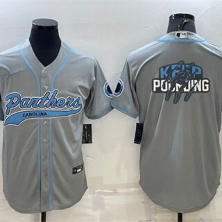 Men's Carolina Panthers Grey Team Big Logo With Patch Cool Base Stitched Baseball Jersey