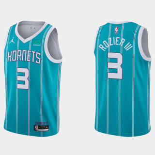 Men's Charlotte Hornets #3 Terry Rozier III Aqua Stitched Basketball Jersey