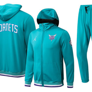 Men's Charlotte Hornets 75th Anniversary Teal Performance Showtime Full-Zip Hoodie Jacket And Pants Suit