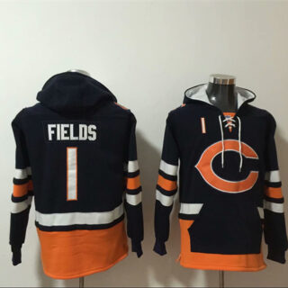 Men's Chicago Bears #1 Justin Fields Black Ageless Must-Have Lace-Up Pullover Hoodie