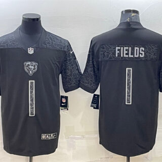 Men's Chicago Bears #1 Justin Fields Black Reflective Limited Stitched Football Jersey