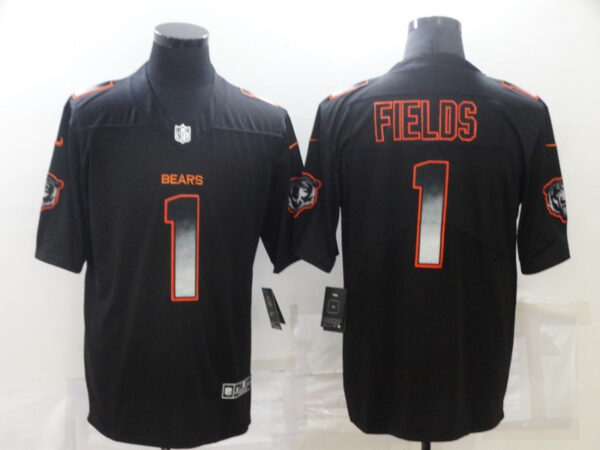 Men's Chicago Bears #1 Justin Fields Black Smoke Fashion Limited Stitched Jersey