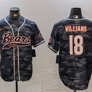 Men's Chicago Bears #18 Caleb Williams Grey Camo With Patch Cool Base Stitched Baseball Jersey