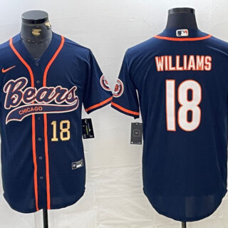 Men's Chicago Bears #18 Caleb Williams Navy With Patch Cool Base Stitched Baseball Jersey