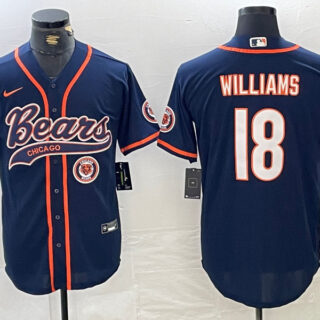 Men's Chicago Bears #18 Caleb Williams Navy With Patch Cool Base Stitched Baseball Jersey