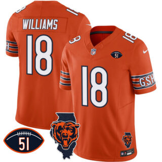 Men's Chicago Bears #18 Caleb Williams Orange F.U.S.E. With Illinois And No. 51 Patch Stitched Football Jersey