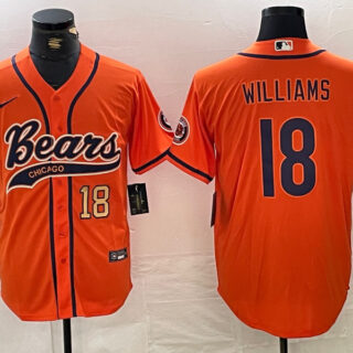 Men's Chicago Bears #18 Caleb Williams Orange With Patch Cool Base Stitched Baseball Jersey