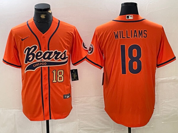 Men's Chicago Bears #18 Caleb Williams Orange With Patch Cool Base Stitched Baseball Jersey