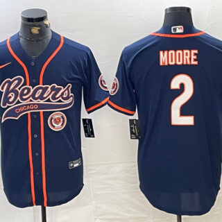 Men's Chicago Bears #2 DJ Moore Navy With Patch Cool Base Stitched Baseball Jersey