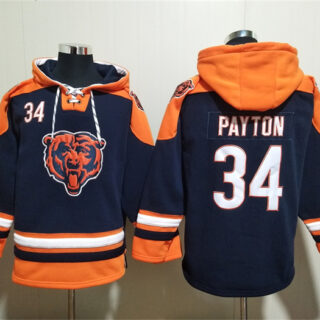 Men's Chicago Bears #34 Walter Payton Navy Ageless Must-Have Lace-Up Pullover Hoodie