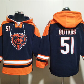 Men's Chicago Bears #51 Dick Butkus Navy Ageless Must-Have Lace-Up Pullover Hoodie