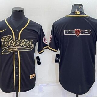 Men's Chicago Bears Black Gold Team Big Logo With Patch Cool Base Stitched Baseball Jersey