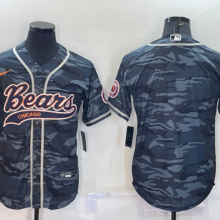 Men's Chicago Bears Blank Grey Camo With Patch Cool Base Stitched Baseball Jersey