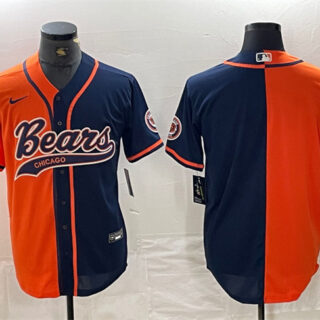 Men's Chicago Bears Blank Orange Navy Split With Patch Cool Base Stitched Baseball Jersey