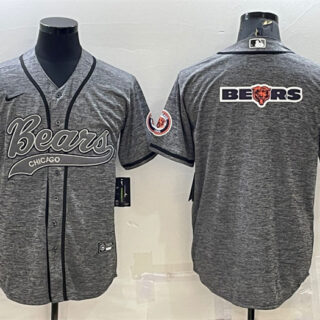 Men's Chicago Bears Grey Team Big Logo With Patch Cool Base Stitched Baseball Jersey