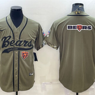 Men's Chicago Bears Olive 2022 Salute To Service Team Big Logo Cool Base Stitched Baseball Jersey