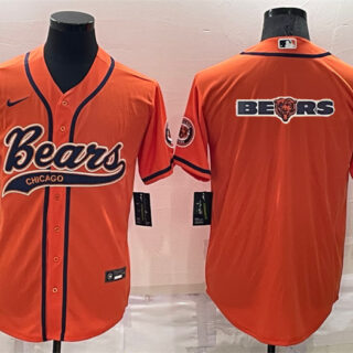 Men's Chicago Bears Orange Team Big Logo With Patch Cool Base Stitched Baseball Jersey